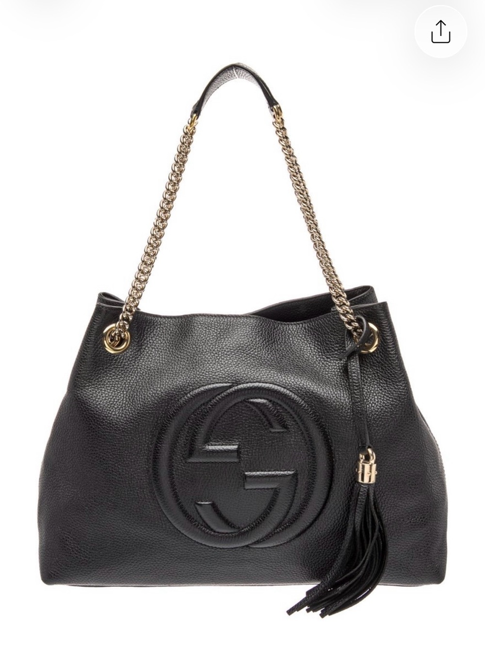 Black Pebbled Leather Chain-Handle Hobo with Tassel